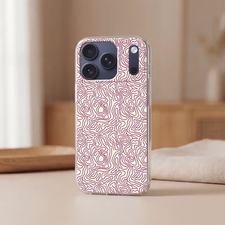 Kronkelende lijn - Magenta - Crème Telefoonhoesje iPhone 17 Pro klein 878 -sfeer2