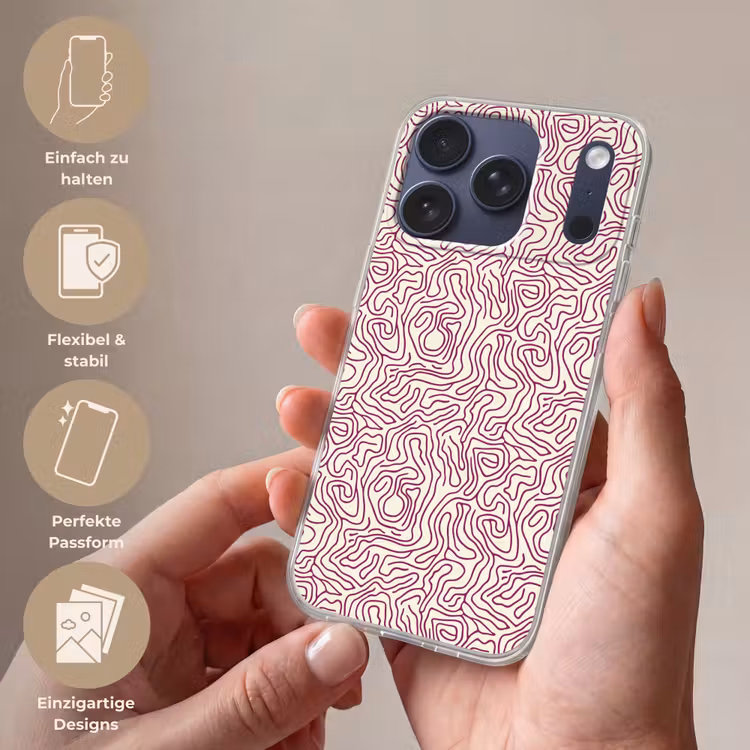 Kronkelende lijn - Magenta - Crème Telefoonhoesje iPhone 17 Pro klein 878 -sfeer3_DE