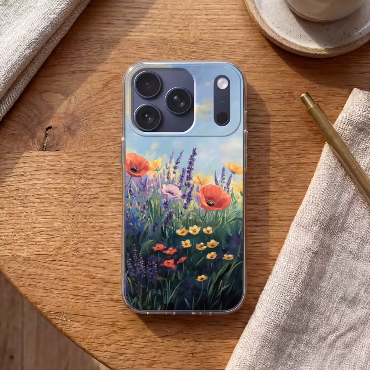 Weide - Bloemen - Kleurrijk Telefoonhoesje iPhone 17 Pro klein -sfeer1