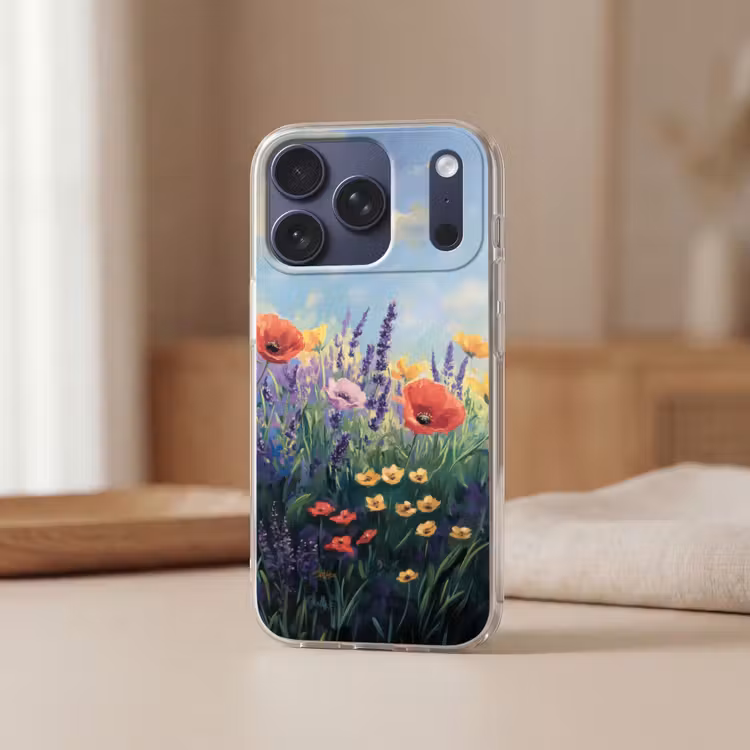 Weide - Bloemen - Kleurrijk Telefoonhoesje iPhone 17 Pro klein -sfeer2