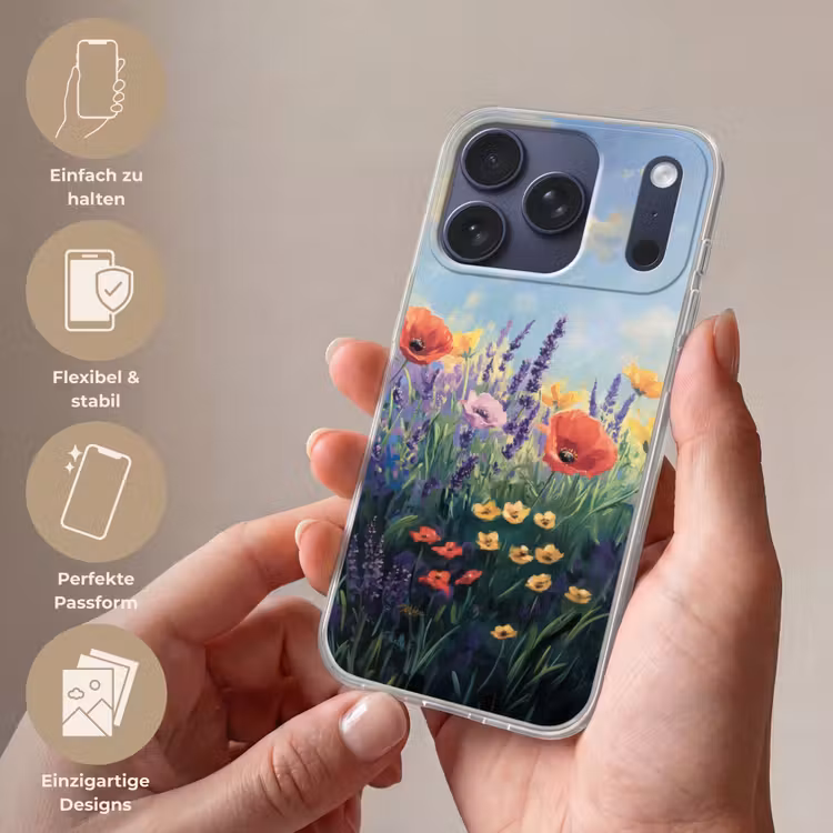 Weide - Bloemen - Kleurrijk Telefoonhoesje iPhone 17 Pro klein -sfeer3_DE
