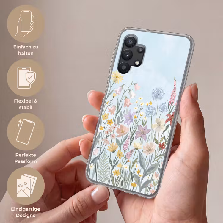 Weidebloemen - Illustratie - Kleurrijk Telefoonhoesje Samsung Galaxy A32 5G klein -sfeer3_DE