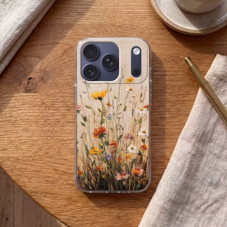 Wilde bloemen - Penseelstreken - Rustgevend Telefoonhoesje iPhone 17 Pro klein -sfeer1