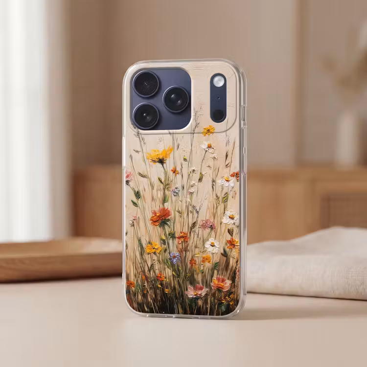 Wilde bloemen - Penseelstreken - Rustgevend Telefoonhoesje iPhone 17 Pro klein -sfeer2