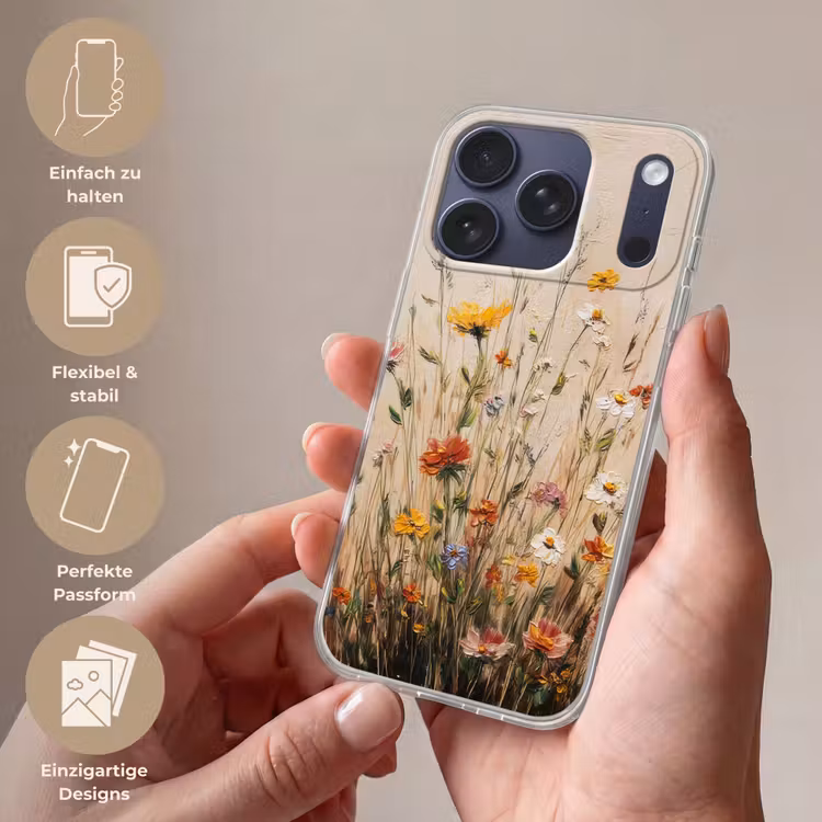 Wilde bloemen - Penseelstreken - Rustgevend Telefoonhoesje iPhone 17 Pro klein -sfeer3_DE