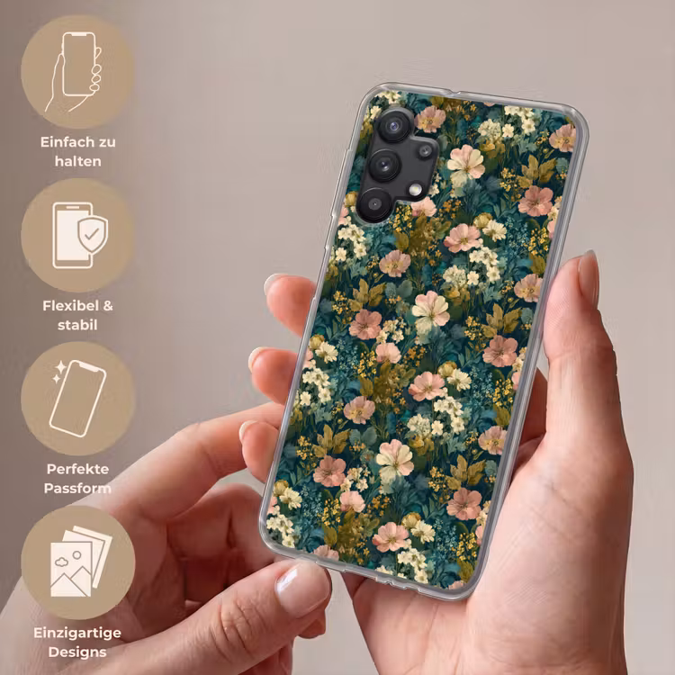 Wilde bloemen - Botanisch - Patroon - Roze - Romantisch Telefoonhoesje Samsung Galaxy A32 5G klein 346 -sfeer3_DE