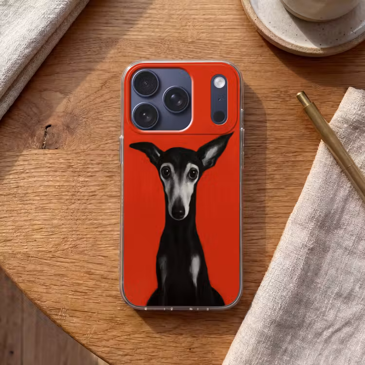 Windhond - Minimalistisch - Rood Telefoonhoesje iPhone 17 Pro klein -sfeer1