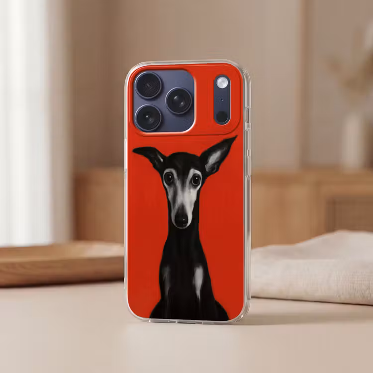 Windhond - Minimalistisch - Rood Telefoonhoesje iPhone 17 Pro klein -sfeer2