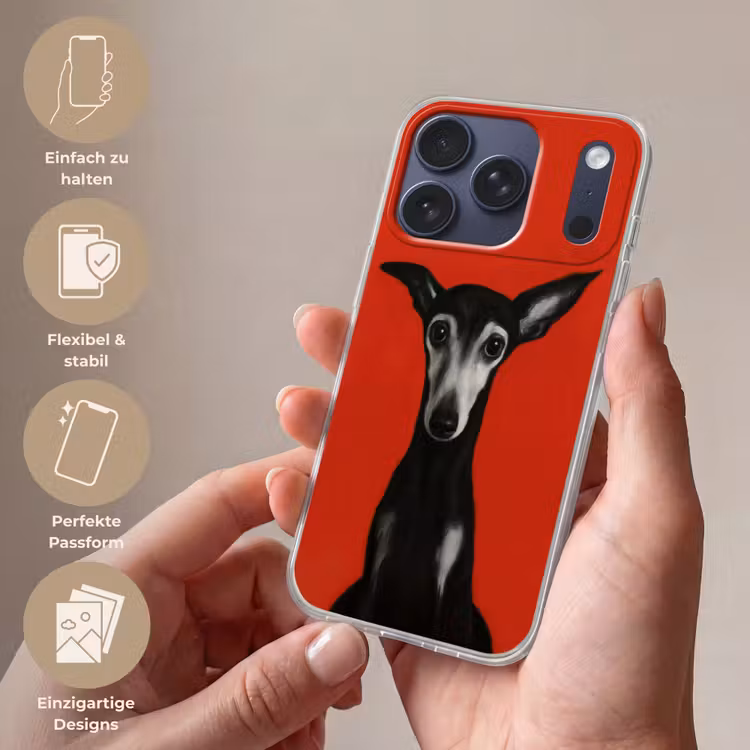 Windhond - Minimalistisch - Rood Telefoonhoesje iPhone 17 Pro klein -sfeer3_DE