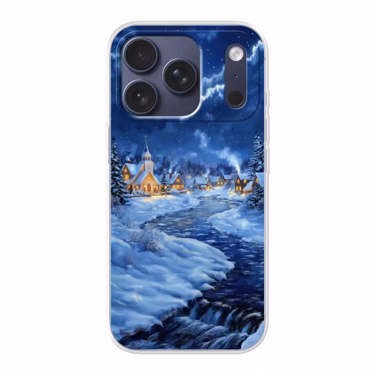 Winteravond - Kerstdorp - Donker Telefoonhoesje iPhone 17 Pro klein -3d