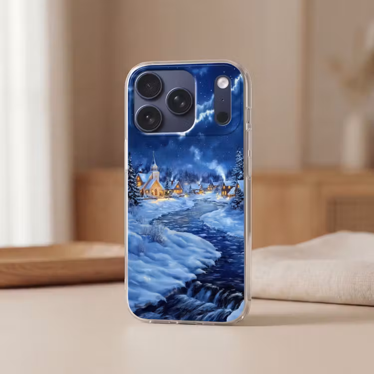 Winteravond - Kerstdorp - Donker Telefoonhoesje iPhone 17 Pro klein -sfeer2