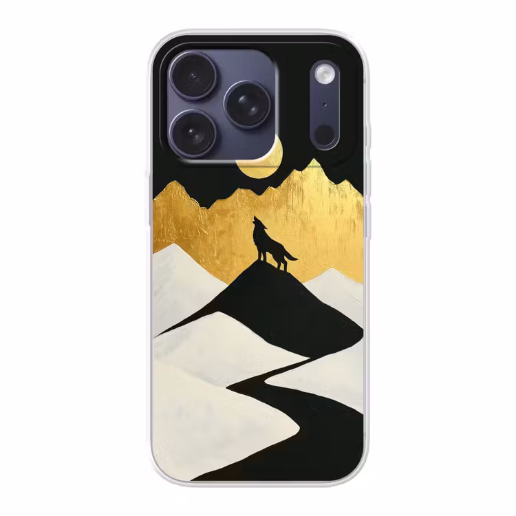 Wolf - Bergen - Maan - Zwart Telefoonhoesje iPhone 17 Pro klein -3d
