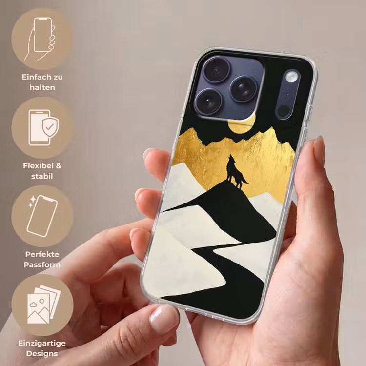Wolf - Bergen - Maan - Zwart Telefoonhoesje iPhone 17 Pro klein -sfeer3_DE