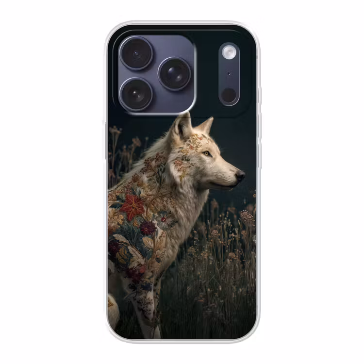 Wolf - Bloemen - Natuur Telefoonhoesje iPhone 17 Pro klein -3d