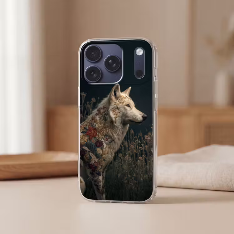 Wolf - Bloemen - Natuur Telefoonhoesje iPhone 17 Pro klein -sfeer2