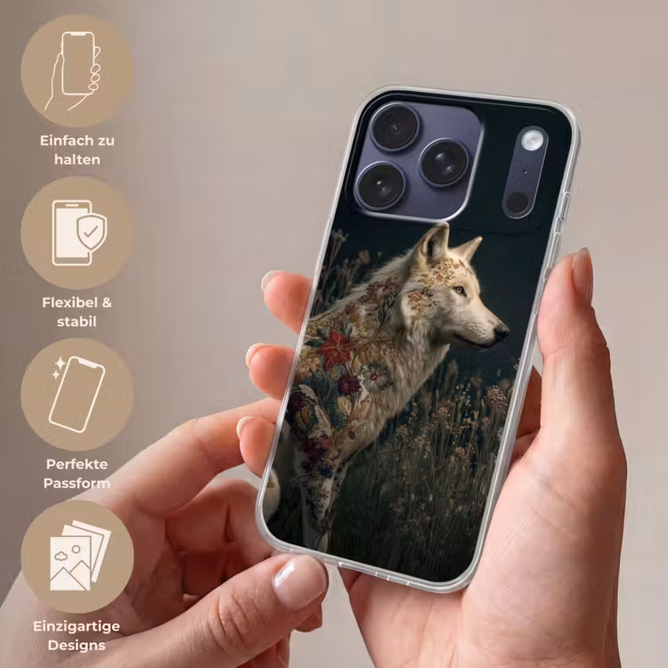 Wolf - Bloemen - Natuur Telefoonhoesje iPhone 17 Pro klein -sfeer3_DE