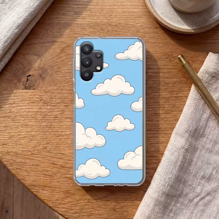 Wolk - Cartoon - Lucht - Blauw - Wit Telefoonhoesje Samsung Galaxy A32 5G klein -sfeer1