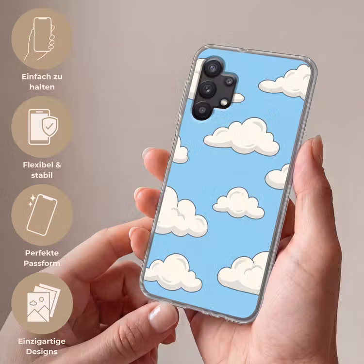 Wolk - Cartoon - Lucht - Blauw - Wit Telefoonhoesje Samsung Galaxy A32 5G klein -sfeer3_DE
