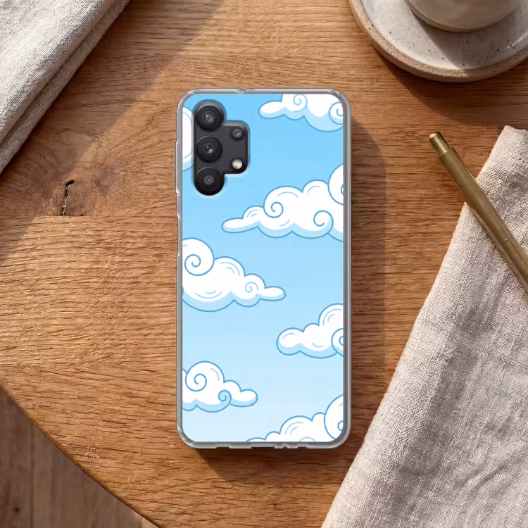 Wolk - Lucht - Cartoon - Blauw - Wit Telefoonhoesje Samsung Galaxy A32 5G klein -sfeer1