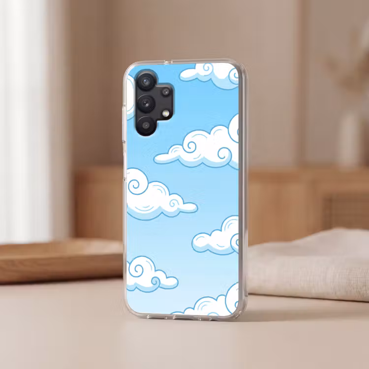 Wolk - Lucht - Cartoon - Blauw - Wit Telefoonhoesje Samsung Galaxy A32 5G klein -sfeer2