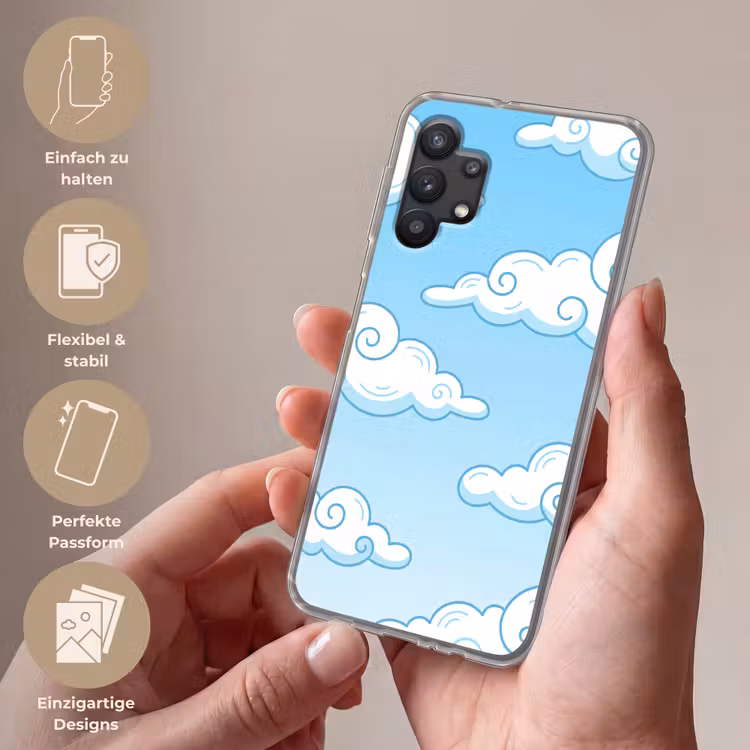 Wolk - Lucht - Cartoon - Blauw - Wit Telefoonhoesje Samsung Galaxy A32 5G klein -sfeer3_DE