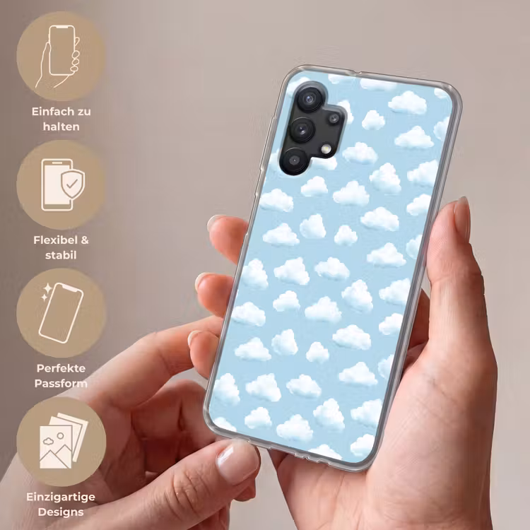 Wolken - Illustratie - Blauw Telefoonhoesje Samsung Galaxy A32 5G klein 346 -sfeer3_DE