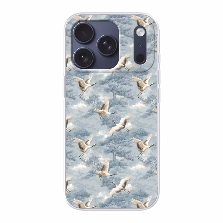 Wolken - Kraanvogels - Blauw Telefoonhoesje iPhone 17 Pro klein 878 -3d
