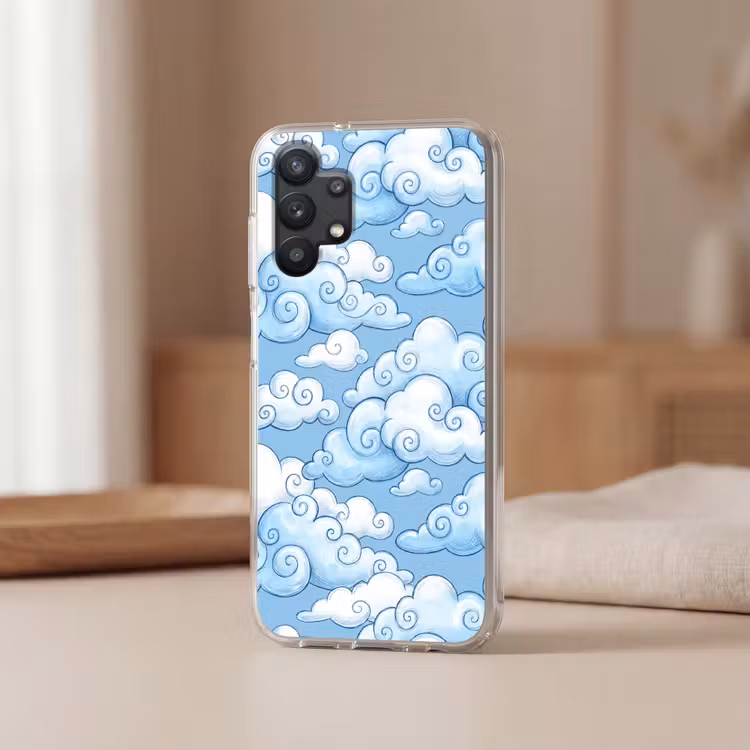 Wolken - Patroon - Hemel - Illustratie - Wit Telefoonhoesje Samsung Galaxy A32 5G klein -sfeer2