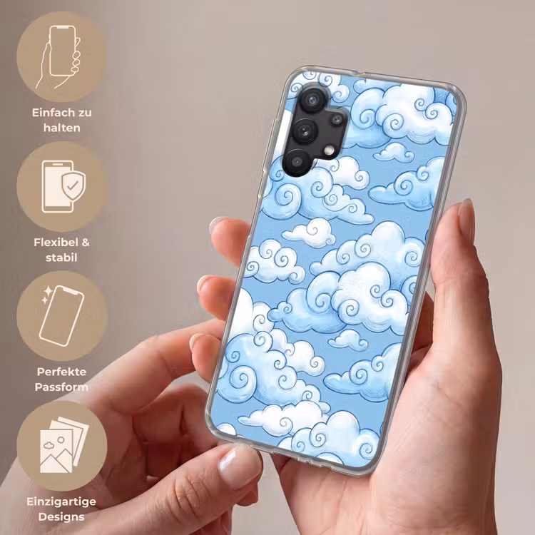 Wolken - Patroon - Hemel - Illustratie - Wit Telefoonhoesje Samsung Galaxy A32 5G klein -sfeer3_DE