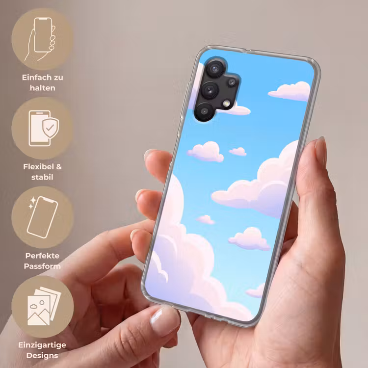 Wolken - Roze - Blauw - Natuur - Modern Telefoonhoesje Samsung Galaxy A32 5G klein -sfeer3_DE