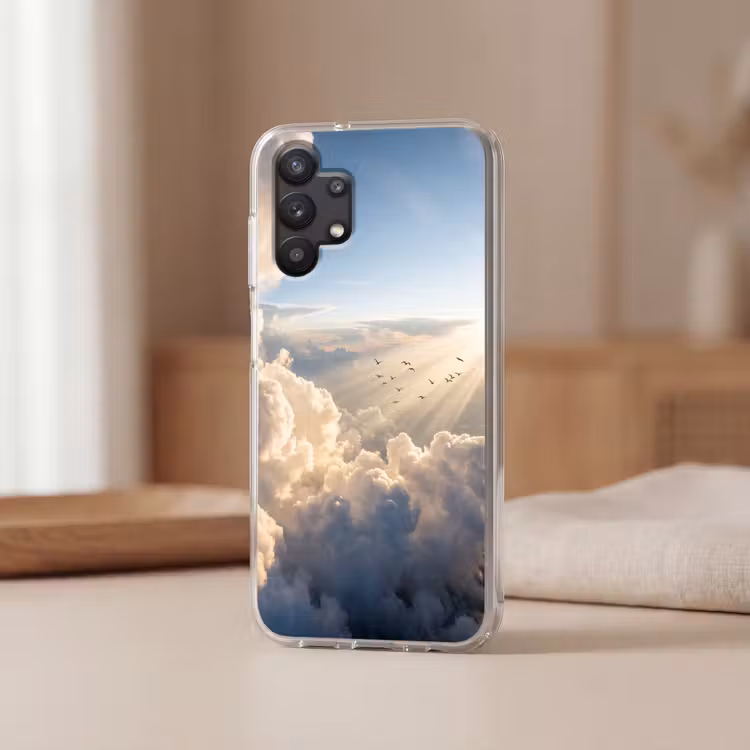 Wolken - Zonnestralen - Natuur - Wit Telefoonhoesje Samsung Galaxy A32 5G klein -sfeer2