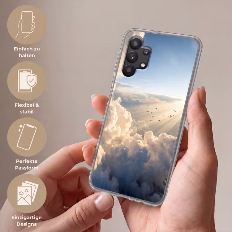 Wolken - Zonnestralen - Natuur - Wit Telefoonhoesje Samsung Galaxy A32 5G klein -sfeer3_DE
