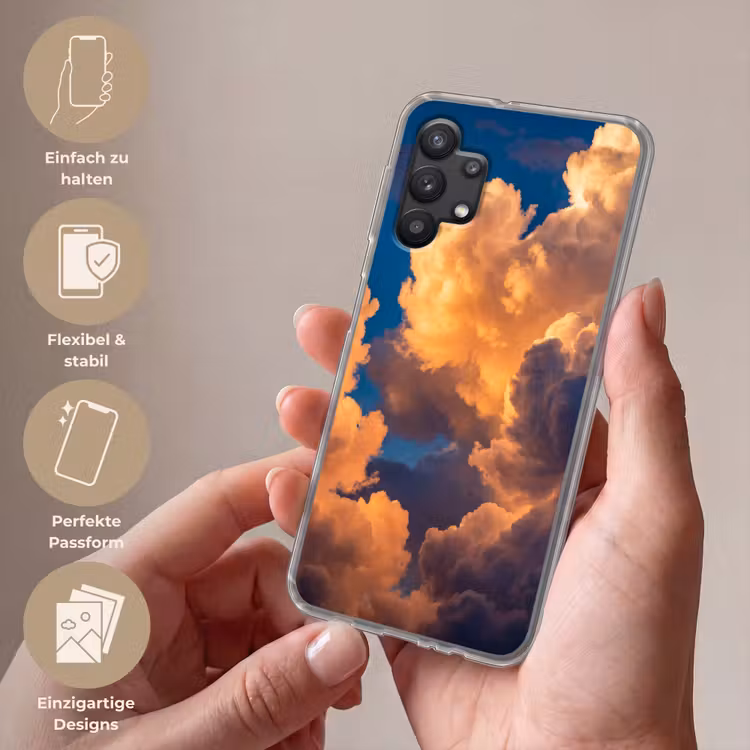 Wolken - Zonsondergang - Natuur - Oranje - Blauw Telefoonhoesje Samsung Galaxy A32 5G klein -sfeer3_DE