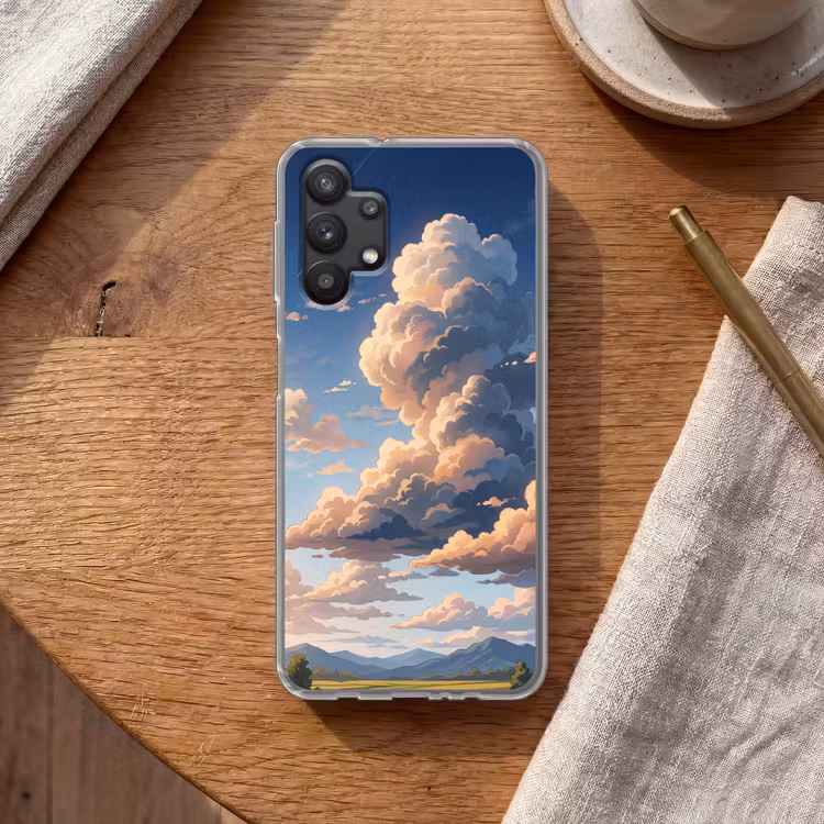 Wolken - Daghemel - Natuur - Illustratie - Oranje Telefoonhoesje Samsung Galaxy A32 5G klein -sfeer1