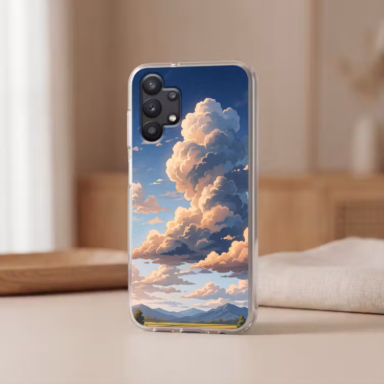 Wolken - Daghemel - Natuur - Illustratie - Oranje Telefoonhoesje Samsung Galaxy A32 5G klein -sfeer2