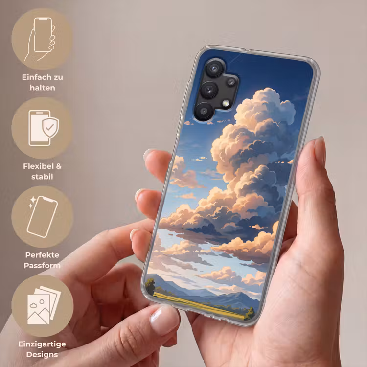 Wolken - Daghemel - Natuur - Illustratie - Oranje Telefoonhoesje Samsung Galaxy A32 5G klein -sfeer3_DE
