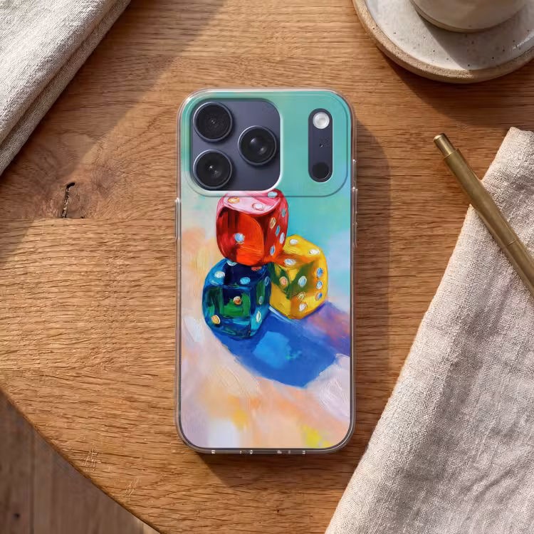 Dobbelstenen - Kleurrijk - Getallen - Stipjes Telefoonhoesje iPhone 17 Pro klein -sfeer1
