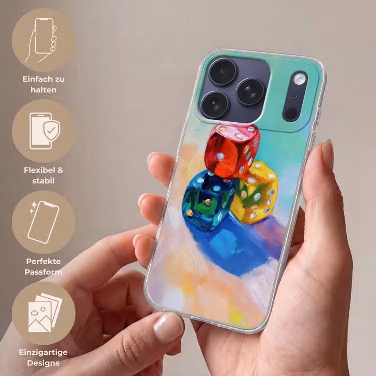 Dobbelstenen - Kleurrijk - Getallen - Stipjes Telefoonhoesje iPhone 17 Pro klein -sfeer3_DE