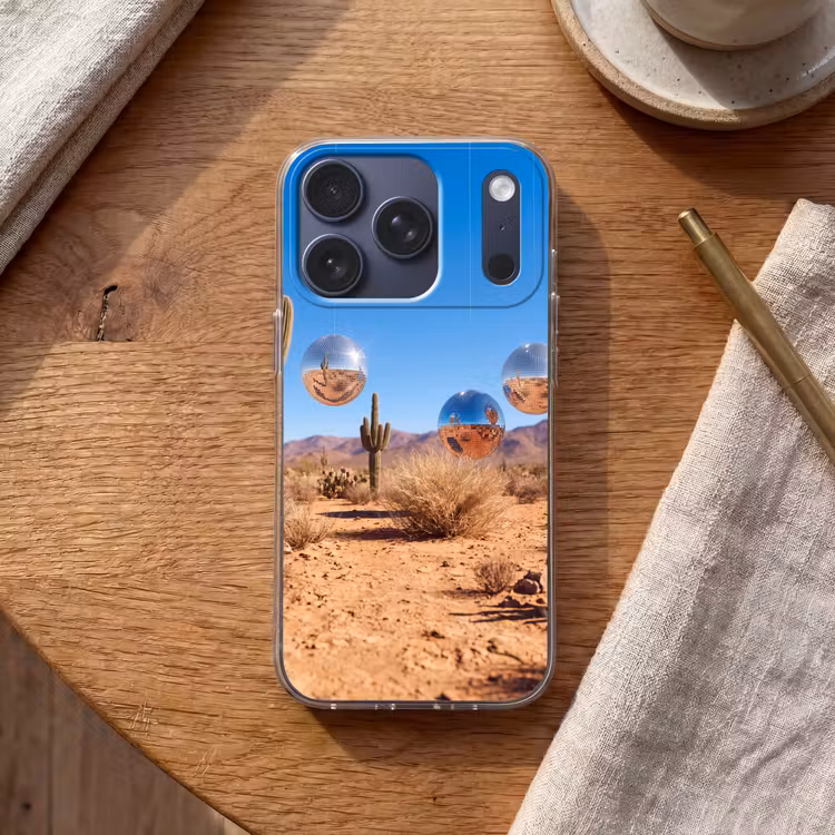 Handyhülle - Wüste – Spiegelkugel – Kunst - Woestijn - Spiegelbal - Kunst Telefoonhoesje iPhone 17 Pro klein