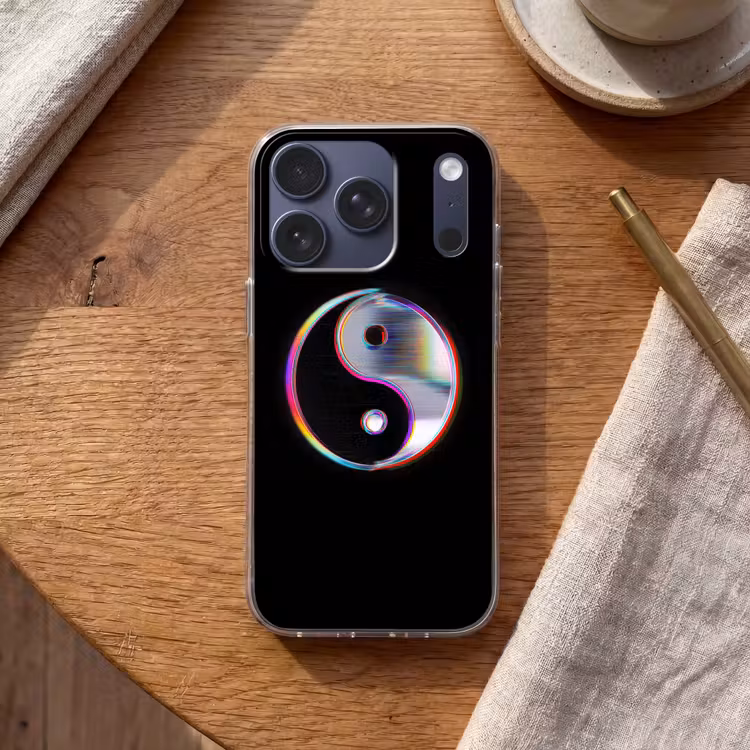 Yin-Yang - Cirkel - Regenboog Telefoonhoesje iPhone 17 Pro klein -sfeer1
