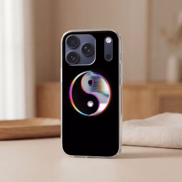 Yin-Yang - Cirkel - Regenboog Telefoonhoesje iPhone 17 Pro klein -sfeer2