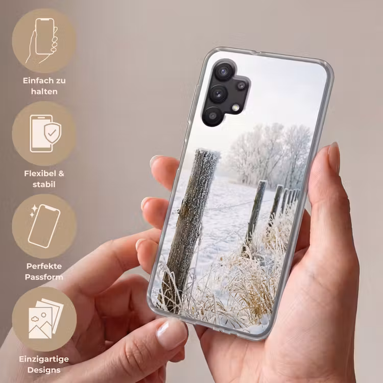 Hek - Sneeuw - Mist - Platteland - Nostalgisch Telefoonhoesje Samsung Galaxy A32 5G klein -sfeer3_DE
