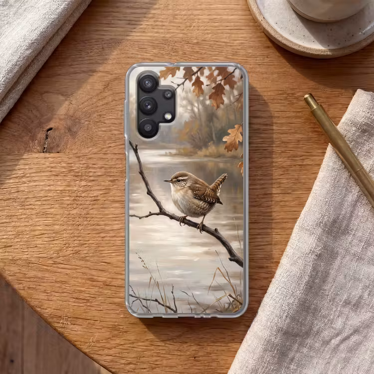 Winterkoninkje - Tak - Rivier - Natuur - Sfeervol Telefoonhoesje Samsung Galaxy A32 5G klein -sfeer1