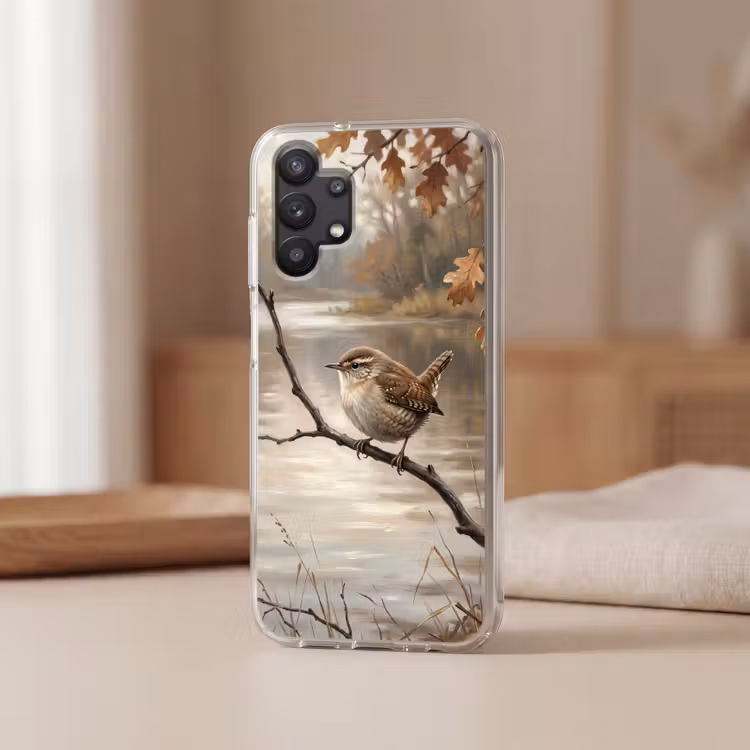 Winterkoninkje - Tak - Rivier - Natuur - Sfeervol Telefoonhoesje Samsung Galaxy A32 5G klein -sfeer2