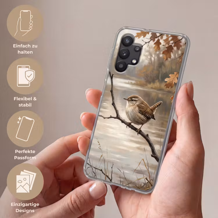 Winterkoninkje - Tak - Rivier - Natuur - Sfeervol Telefoonhoesje Samsung Galaxy A32 5G klein -sfeer3_DE