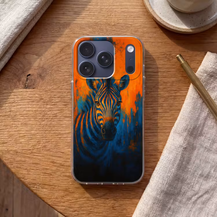 Zebra - Abstract - Blauw Telefoonhoesje iPhone 17 Pro klein -sfeer1