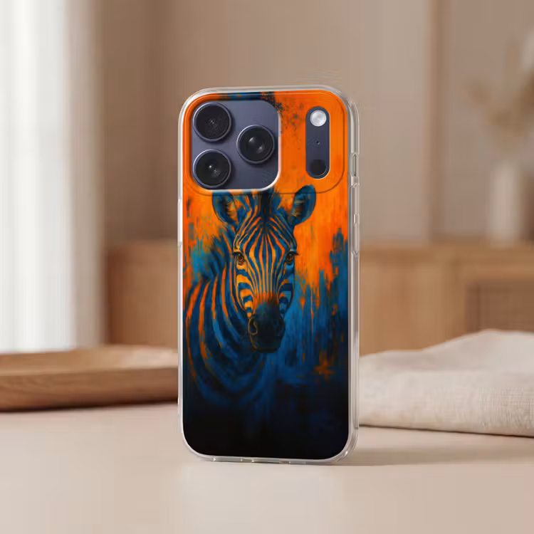Zebra - Abstract - Blauw Telefoonhoesje iPhone 17 Pro klein -sfeer2