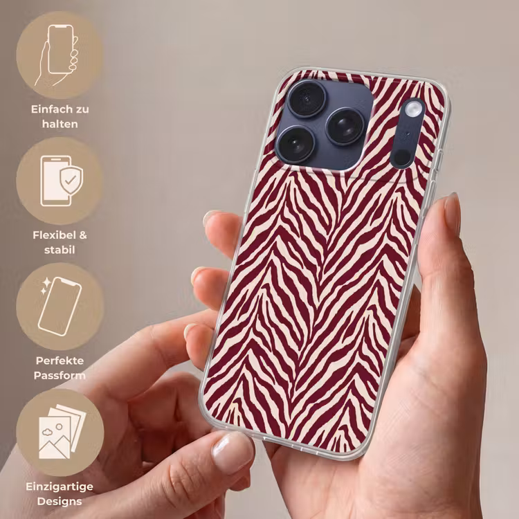 Zebra - Motief - Bordeaux - Rood Telefoonhoesje iPhone 17 Pro klein 878 -sfeer3_DE