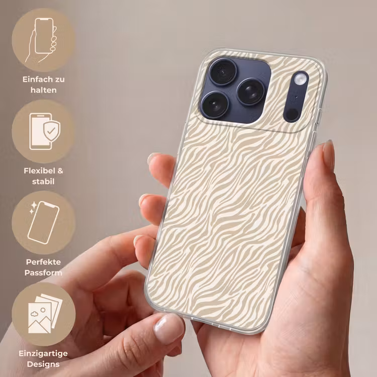Zebra - Patroon - Beige Telefoonhoesje iPhone 17 Pro klein 878 -sfeer3_DE