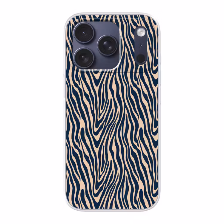 Zebra - Patroon - Blauw - Beige Telefoonhoesje iPhone 17 Pro klein 878 -3d